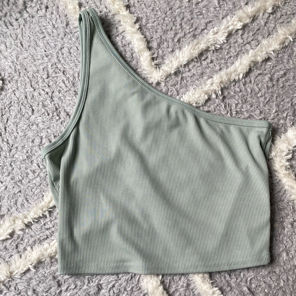 Sage Green One Shoulder Crop Top